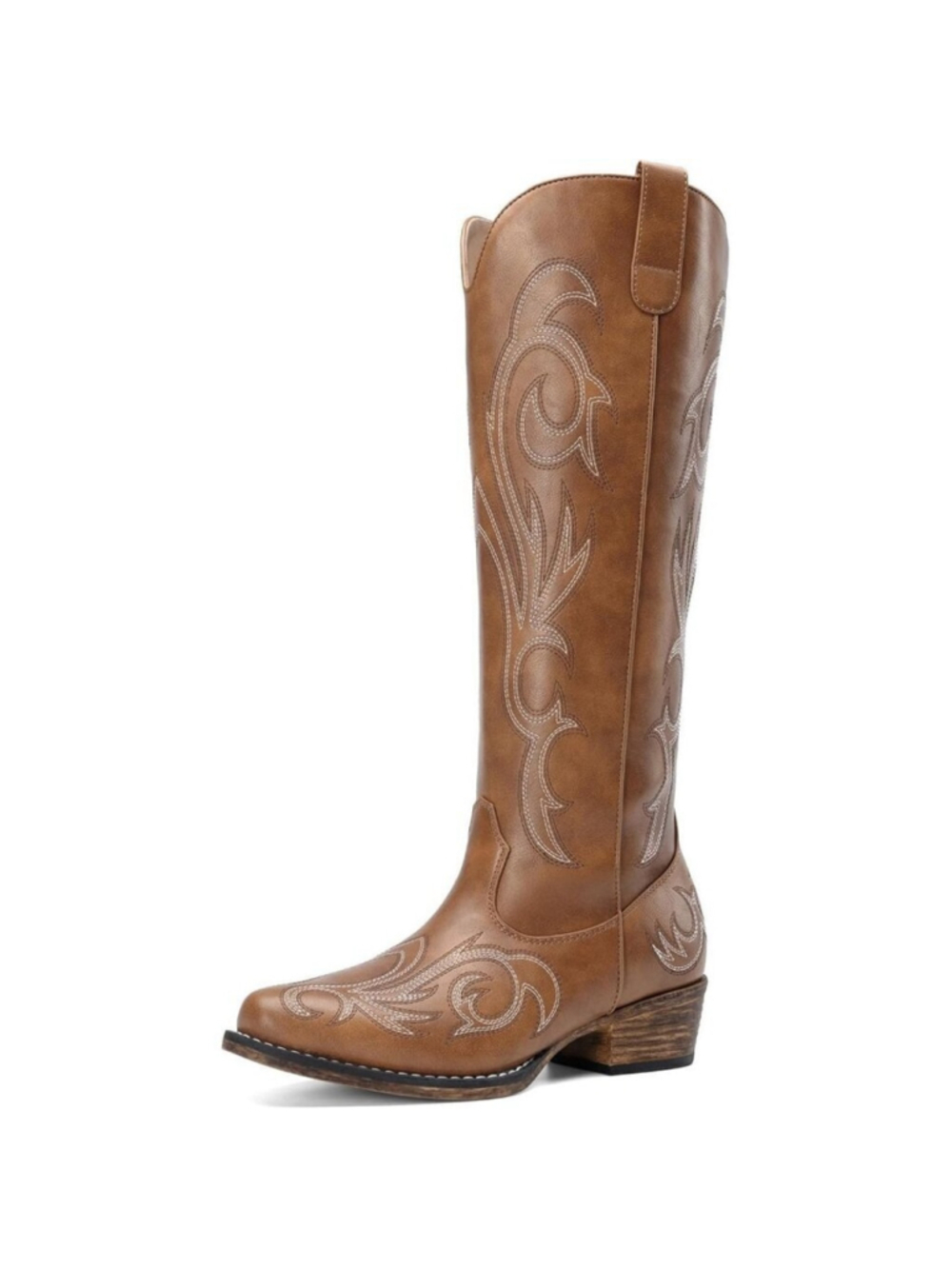 Women Faux Leather Brown Outdoor Cowboy Knee High Western Side Zipper Boots